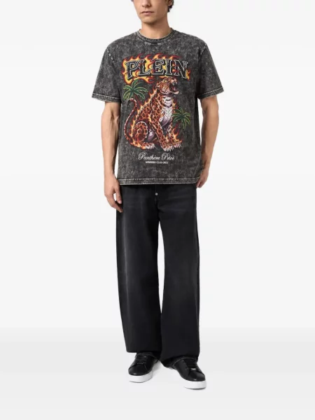 Tricou Philipp Plein cu model leopard negru