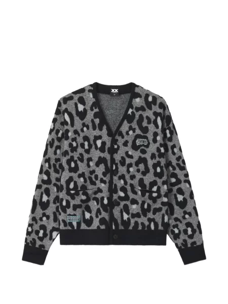 Cardigan Fingercroxx cu imagine cu model leopard cu decolteu în V gri