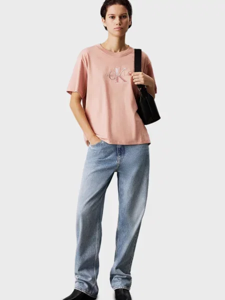 Вишита футболка Calvin Klein Jeans рожева