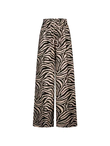 Lniane spodnie lniane Paramidonna z nadrukiem w zebrę