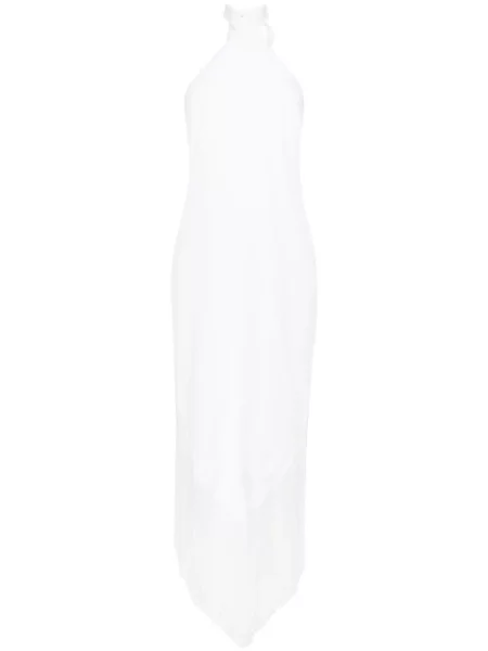 Rochie maxi Taller Marmo cu franjuri cu gât halter alb