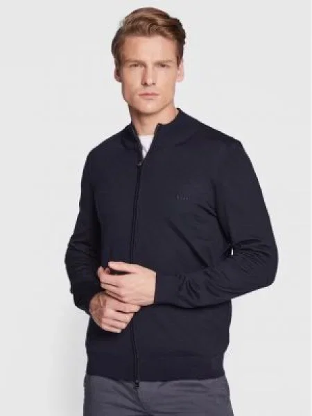 Вълнена жилетка BOSS тъмносиньо