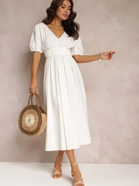 Rochie midi cu în talie cu bretele încrucișate pe spate Jorlyn albă