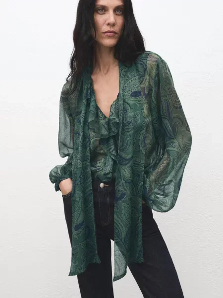 Блуза MANGO зелений