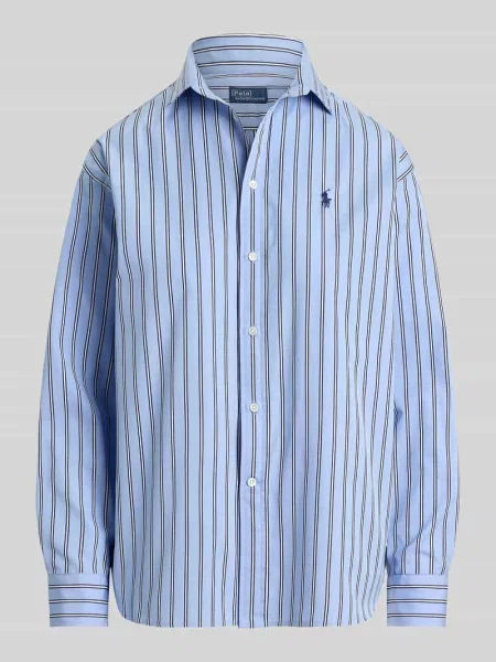 Bluzka koszulowa o kroju relaxed fit z czystej bawełny z wyhaftowanym logo Polo Ralph Lauren niebieska