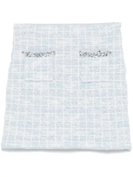 Dzianinowa mała spódnica mini Self-portrait w kratkę niebieska