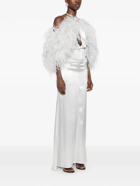 Rochie maxi The Attico cu pene gri