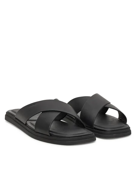 Кожени чехли Calvin Klein CRISS CROSS SANDAL мъжки черно