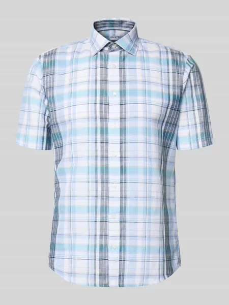Koszula biznesowa z mieszanki lnu o kroju slim fit z kołnierzem kent Jake*s niebieska