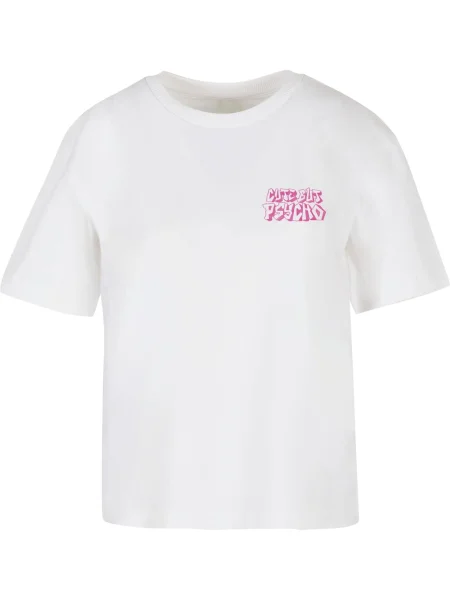 Miss Tee Tricou Cute But Psycho roz / negru alb