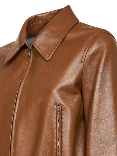 Kurtka skórzana Gucci z autografem brązowa