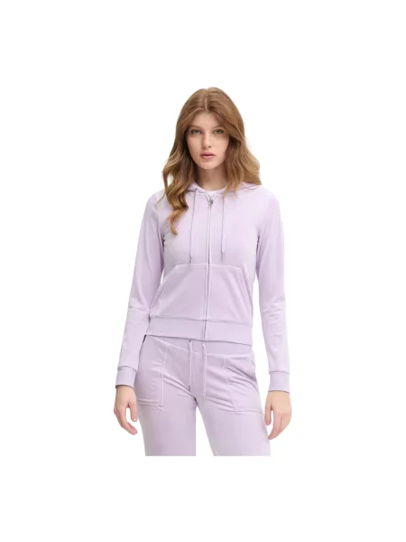 Welurowa bluza z kapturem Juicy Couture klasyczna fioletowa