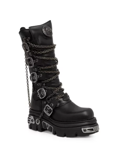 Botine New Rock cu cataramă negru