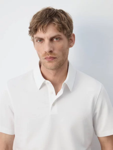 Koszulka polo slim fit z piki z mieszanki bawełny Mężczyzna XS MANGO MAN biały