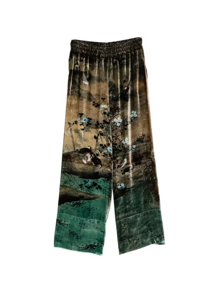 Pantaloni Pierre-louis Mascia de catifea cu imagine verde