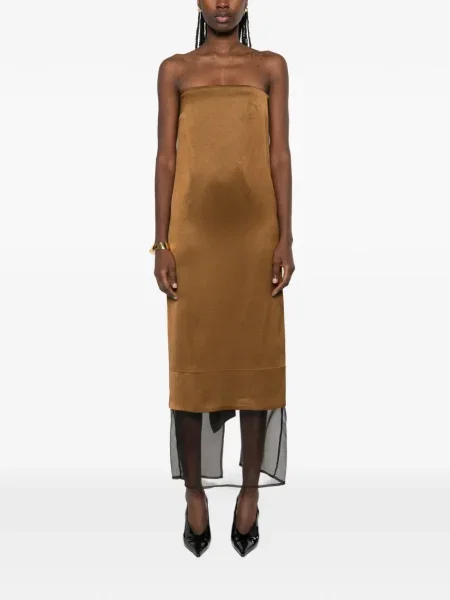 Rochie midi Esse Studios până la genunchi de costum maro