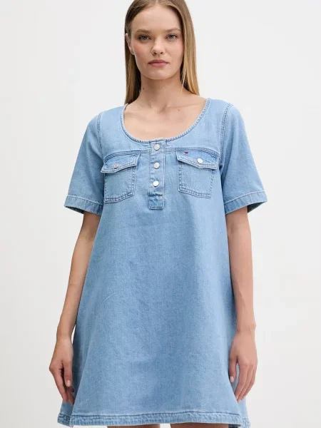Tommy Jeans rochie evazată din denim albastru