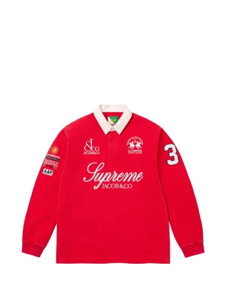Lung tricou polo Supreme cu imagine roșu