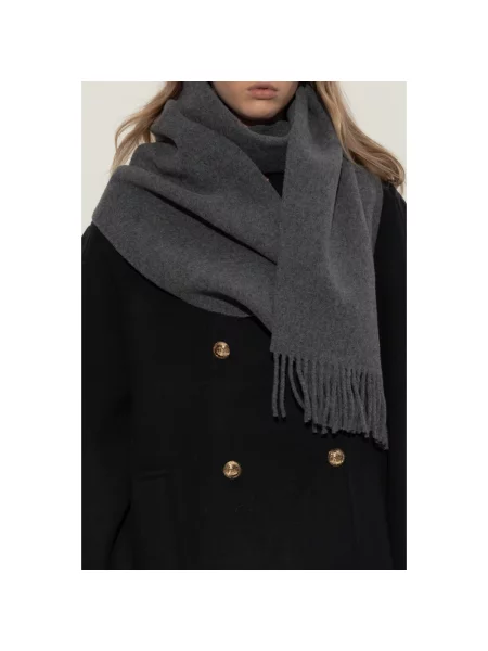 GANNI szalik wełniany Double Face Wool Solid gładki szary