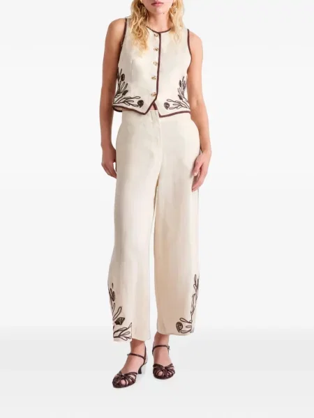 Pantaloni Marella cu broderie de in