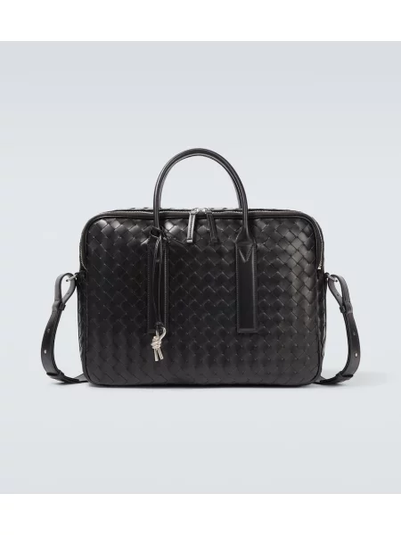 Usnjena torba Bottega Veneta črna