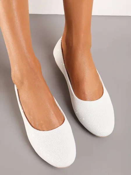 Balerini Albi Slip-on Sclipicioși Talpă Joasă Claremarie alb