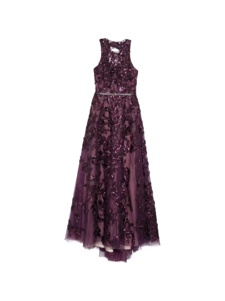 Rochie maxi Saiid Kobeisy cu broderie din tul lungă violet