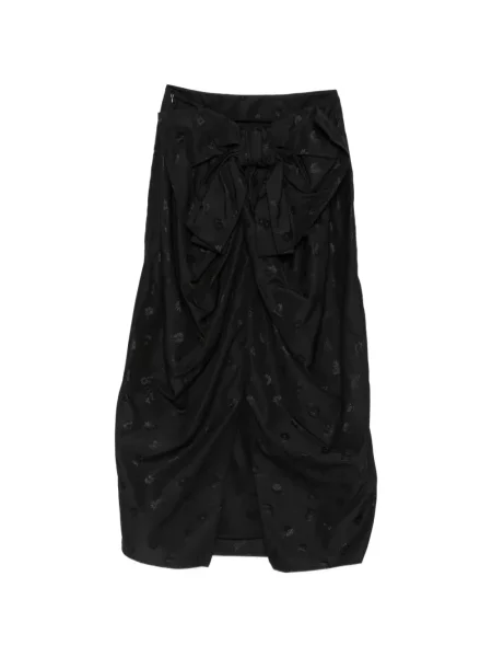 Fustă midi Cecilie Bahnsen cu funde cu model floral din jacard negru