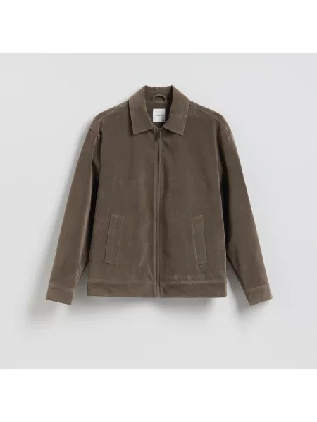 Reserved Bunda bomber z imitace semiše tmavě šedá