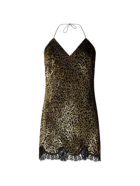 Rochie Roberto Cavalli cu imagine cu model leopard din dantelă auriu