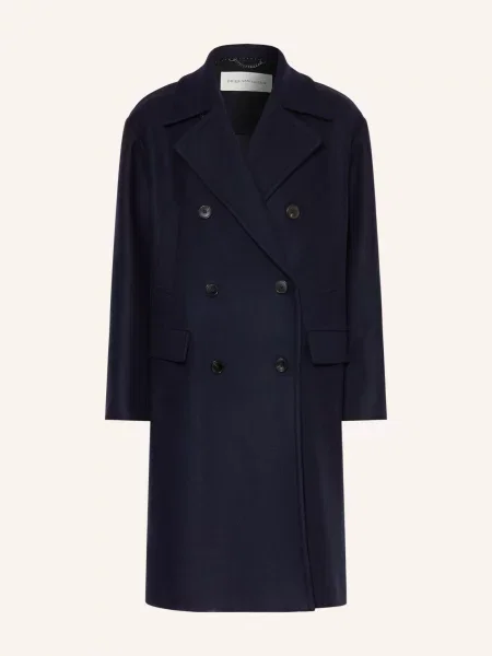 Dries Van Noten Vlněný Kabát tmavě modrá