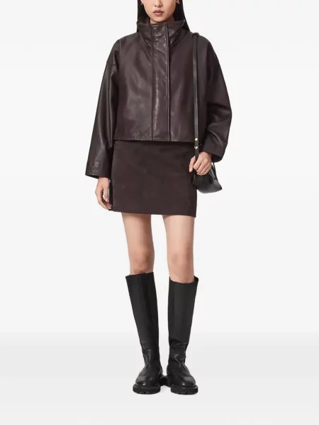 Fusta mini Allsaints din piele de căprioară maro