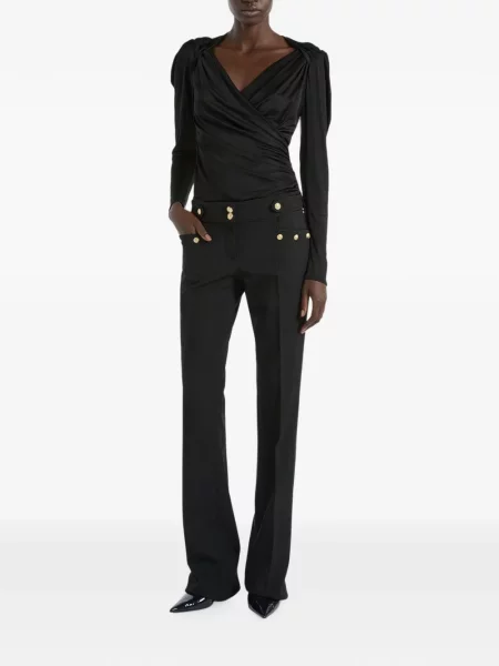 Top Balmain din jerseu drapat negru