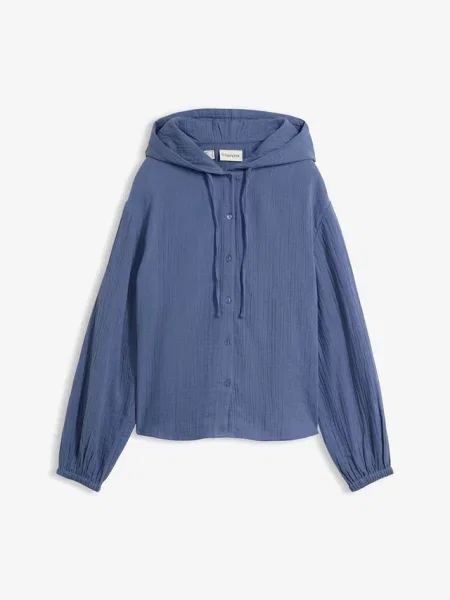 Bluza z kapturem z muślinu z czystej bawełny niebieska