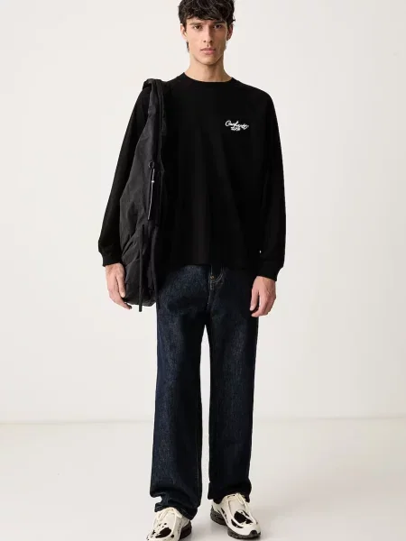 T-shirt Carhartt WIP L/S Signature Rib T-Shirt UNISEX Black/ White M μαύρο