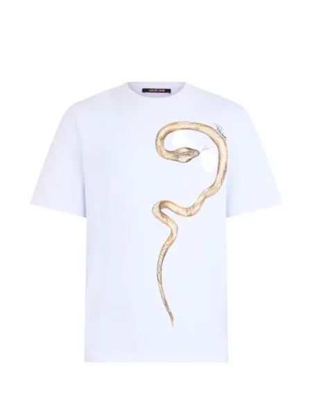 Tricou Roberto Cavalli cu imagine cu model piele de șarpe alb