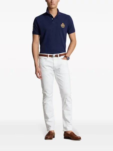 Gėlėtos raštuotos lininiai polo marškinėliai Polo Ralph Lauren balta