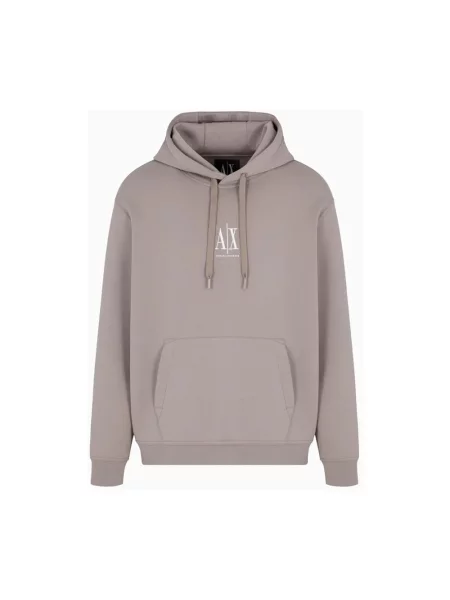 Armani Exchange bluza z kapturem z bawełną brązowa