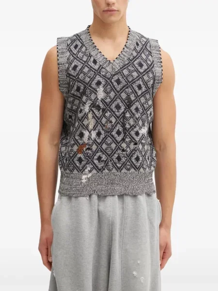 Елек Wales Bonner с протрити краища с V-образно деколте сиво