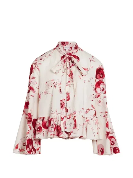 Bluză Giambattista Valli cu funde cu model floral alb