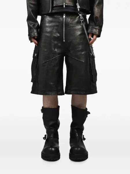 Pantaloni scurți cargo Filth din piele negru