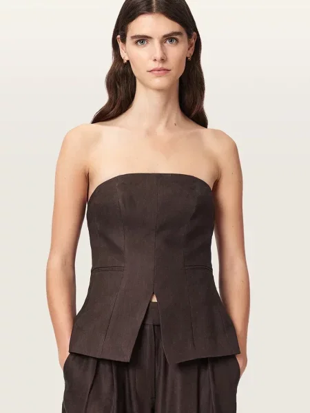 AllSaints bluză cu corset pentru femei din vâscoză CHARLEY maro