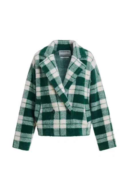 Cardigan Essentiel Antwerp în carouri cu două rânduri de nasturi verde