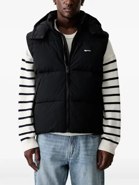 Vestă denim Karl Lagerfeld Jeans cu glugă negru