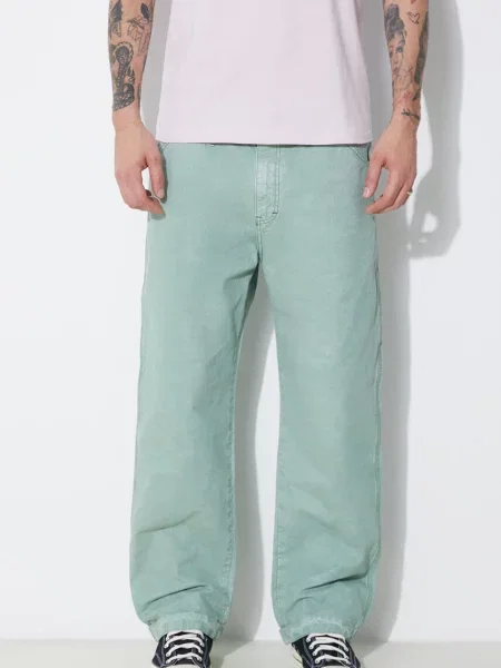 Human Made pantaloni de Garment Dyed Painter Pants drept verde