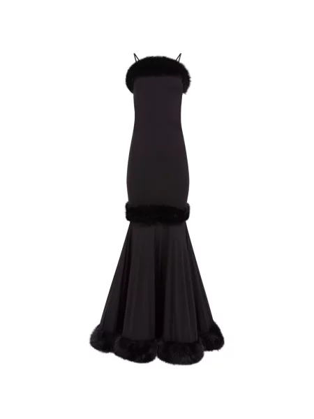 Garnitură de blană rochie maxi Nina Ricci cu blană negru