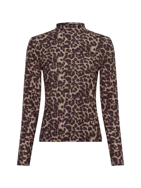 Bluzka Vila z długim rękawem ze stójką beżowa