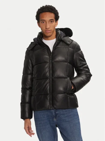 Guess Кожено яке черен