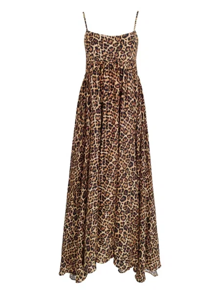 Sukienka midi Azeeza z nadrukiem w panterkę do kolan brązowa