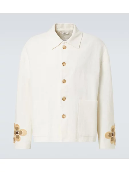 Ленено яке Commas на цветя бяло